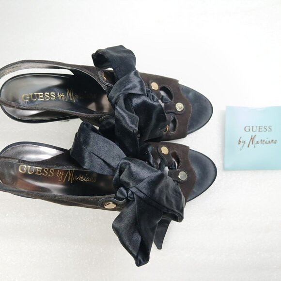 Guess by Marciano PManella Black Multi Suede Lace-Up Wedge Sandals 8 w/ Box VGUC - Picture 8 of 16